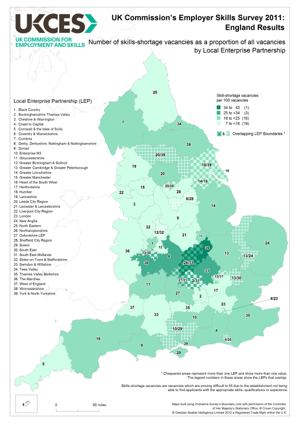 Where to assign skills funding? Skills shortage density by LEP gives some hints
